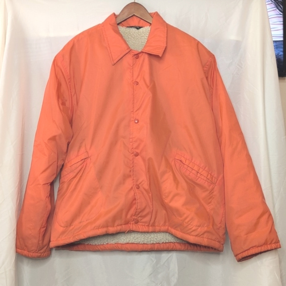 70s / 80s Windless Flap Orange Jacket, Fleece Lined, Size X LARGE